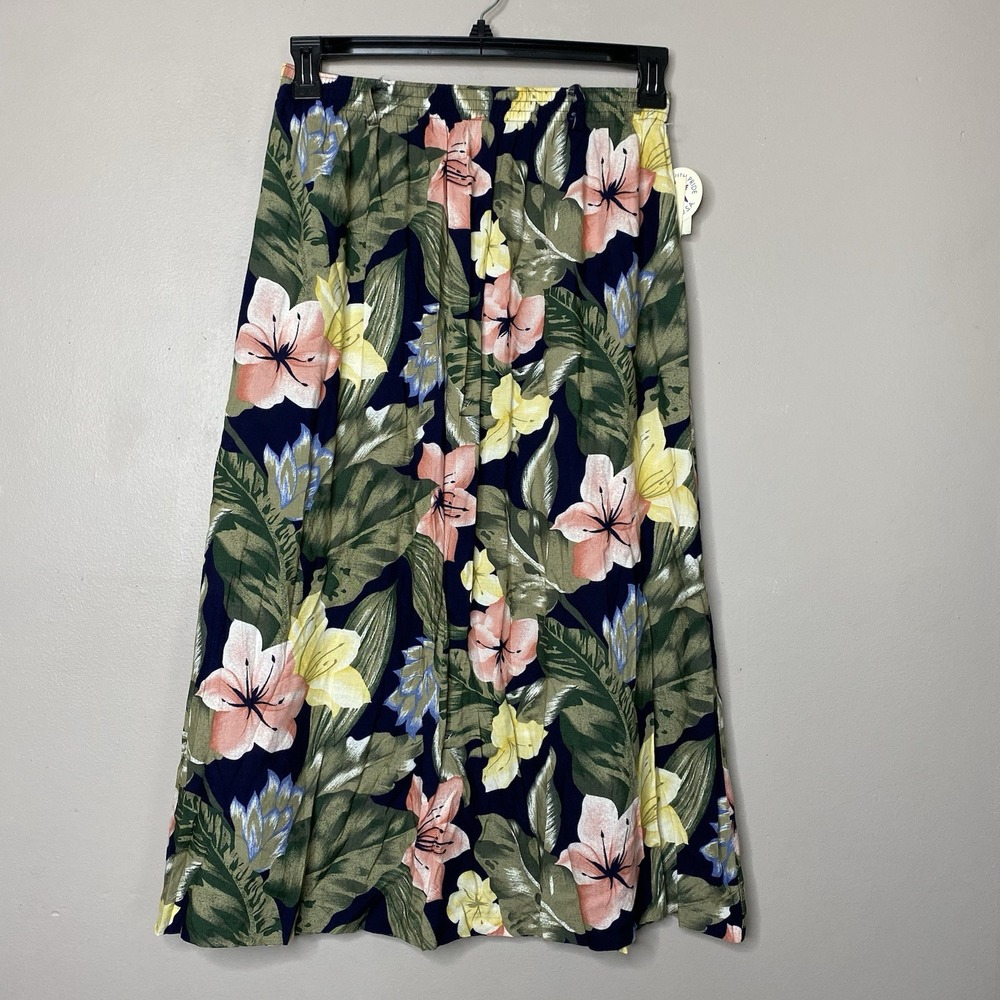 Vintage Sag Harbor Floral Midi Skirt With Belt Loops Women's Sz S Elastic Waist